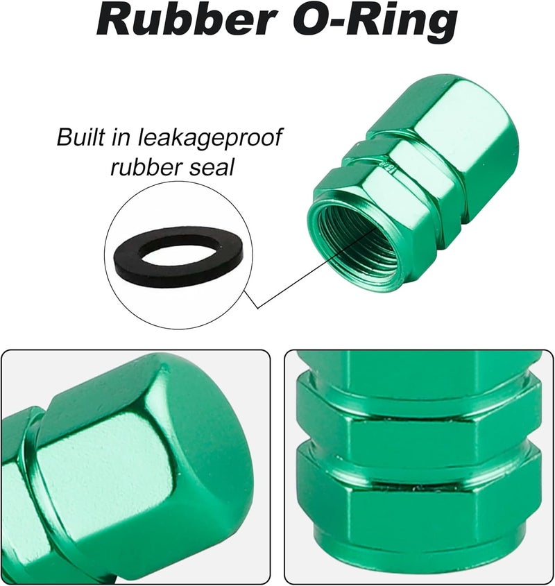 alpmosn Aluminum Tire Stem Valve Caps Wheel Valve Covers Car Dustproof Tire Cap Cover Accessories, Universal for SUV, Car, Bike and Motorcycle, Hexagon Shape (4PCS Green) - Image 3
